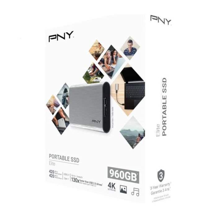DISQUE DUR EXTERNE PNY ELYTE CS1050 960GO SSD - SILVER..