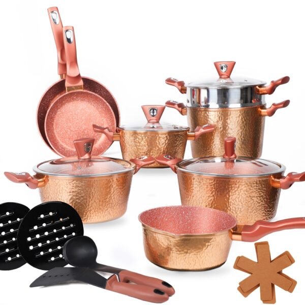 GOLDEN HOUSE Batterie De Cuisine En Granite 18 Pièces Effet Cuivre